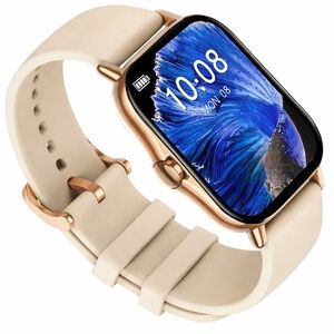 Smartwatch with Cream Band and Gold Accents